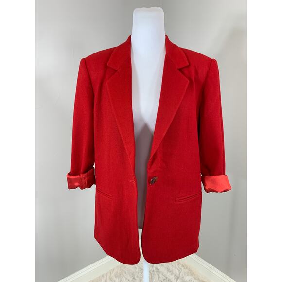 Vintage 90s Red Wool Blazer Fall Winter Christmas Retro Holiday Party Preppy - Picture 4 of 9